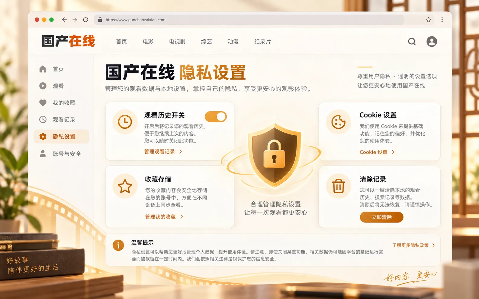 国产在线观看影视浏览工具隐私模式界面